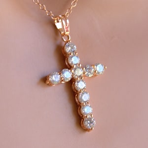 Large Rose Gold Crystal Cross Pendant  Necklace Women Christian JewelryGift High Quality