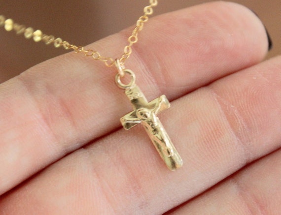 Gold Filled Crucifix Cross Necklace Women Girls Charm Pendant Necklaces Catholic Christian Jewelry Girls Confirmation Gift