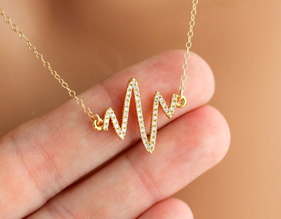 BEST SELLER Heart Beat Necklace Women Gold Silver Rosegold Heart Charm Life Line Pendant Necklaces Nurses Gift Jewelry Pave Crystal