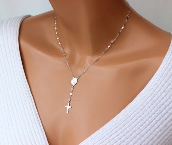 BEST SELLER Sterling Silver Rosary Necklace Miraculous Medal Cross Necklace 14k Gold Filled Catholic Religious Jewelry Confirmation Gift