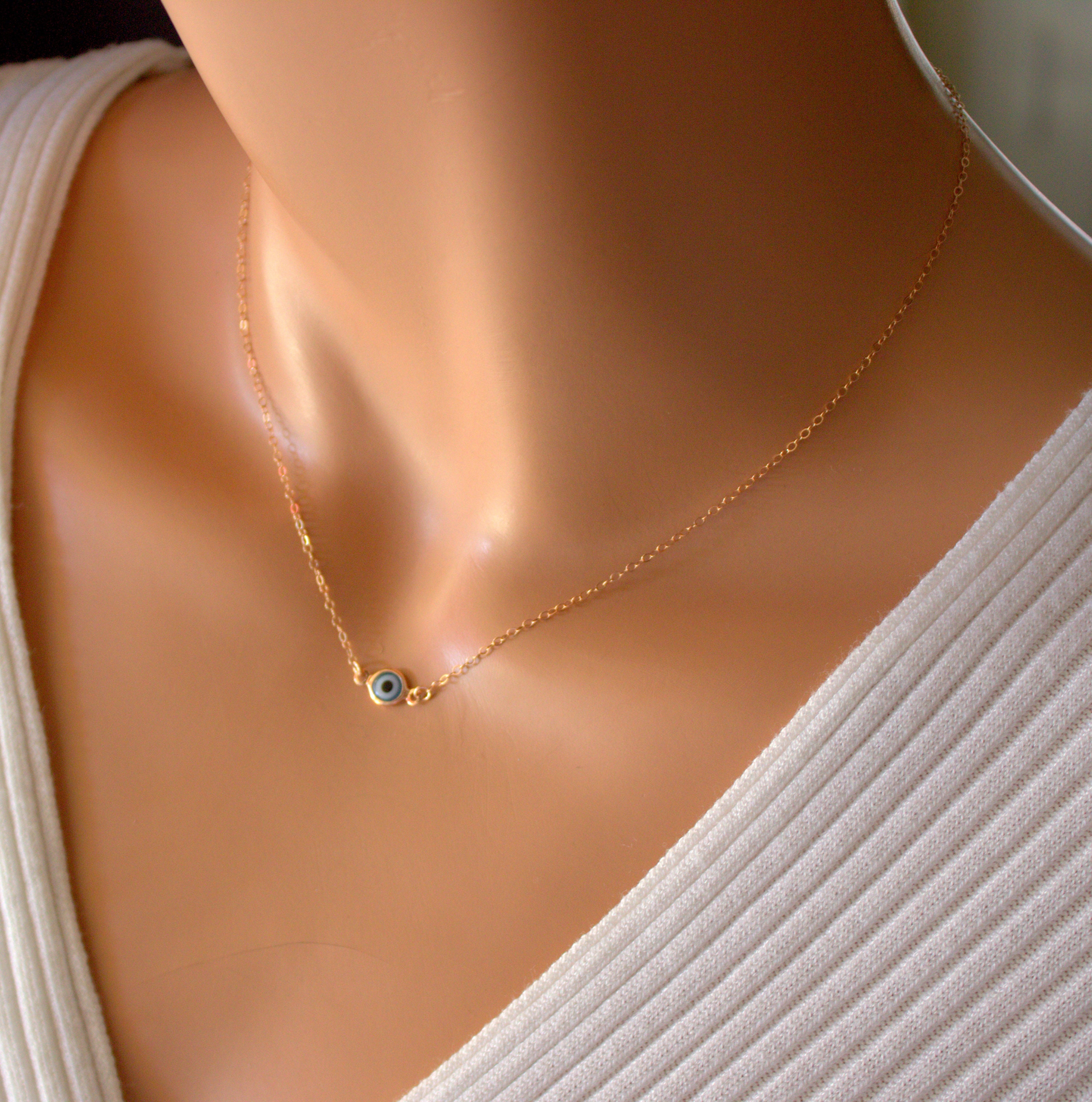 Aqua Evil Eye Necklace Women Blue Eye Charm Rosegold Silver | Etsy