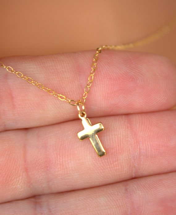 Dainty Gold Cross Charm Necklace Small 14k Gold Filled Cross