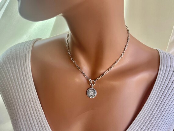 BEST SELLER Sterling Silver Saint Benedict Choker Necklace women Protection Pendant Thick Chunky Chain Toggle Catholic Gift religious