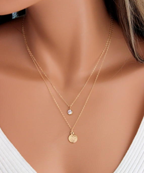 Benedict Necklace Multi Strand Gold Filled Women Double Layers Simple Minimalist Jewelry Protection Crystal Gift for her