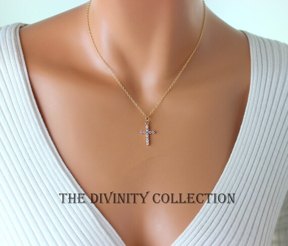 Gold Cross Necklace Women High Quality Cubic Zirconia Pendant Necklaces Christian Catholic Jewelry Gift Bride Bridesmaids Wedding