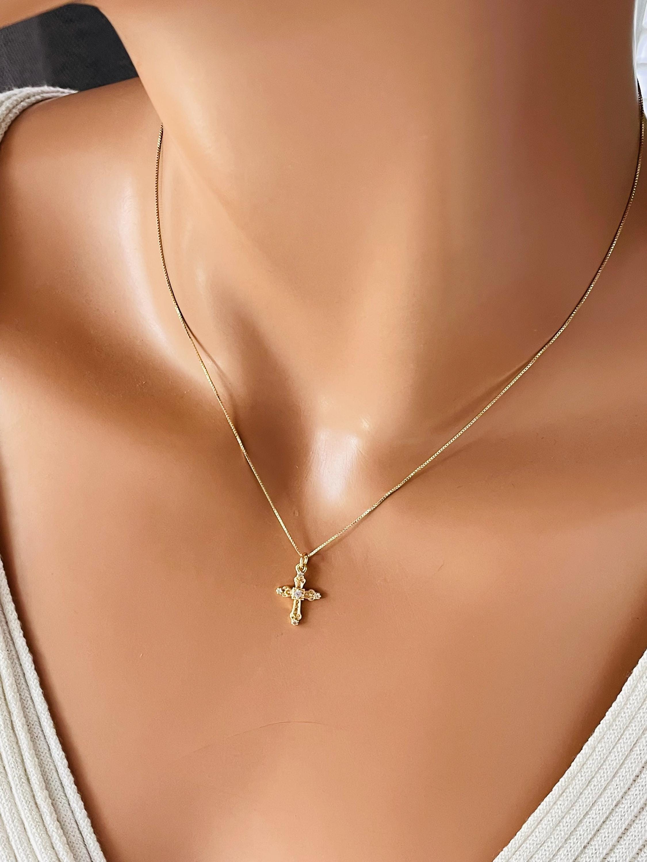 ★SENTIMENTS★ NO.245 NECKLACE Jane T Gold, Cross Necklace, Small Gold Filled Cross, Charm