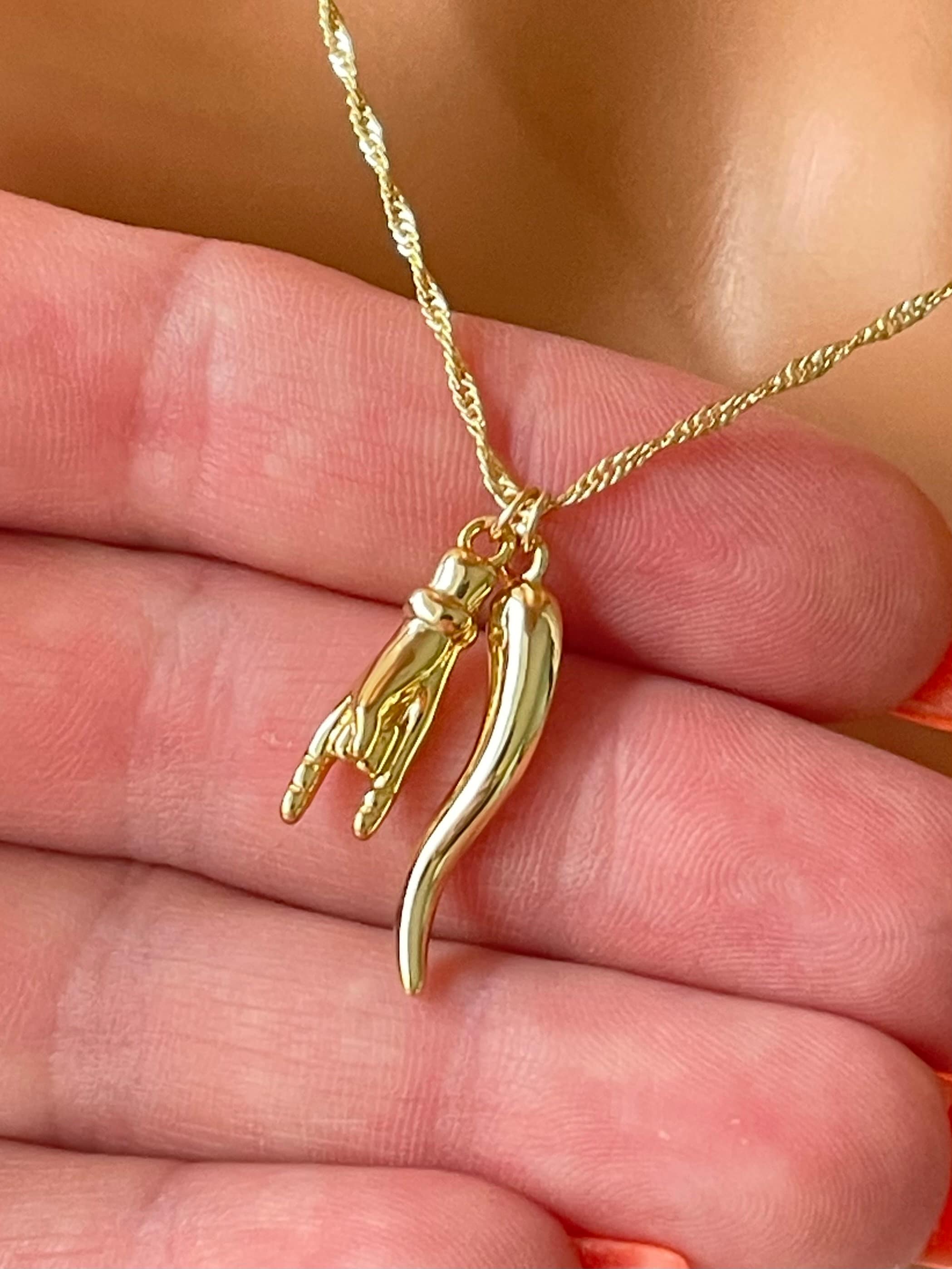 Gold Mano Cornuto & Cornicello Necklace, Italian Pride Singapore