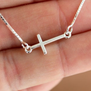 Sterling Silver Sideways Cross Necklace 925 Silver Box Chain Women Girls Cross charm Necklaces Christian Gift