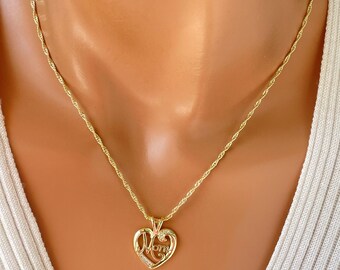 14k Gold Filled Mom Heart Charm Necklace Gift SINGAPORE CHAIN elegant Jewelry