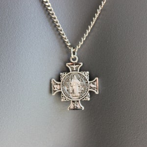 Sterling Silver Maltese Cross Necklace Men Saint Benedict Pendant ...