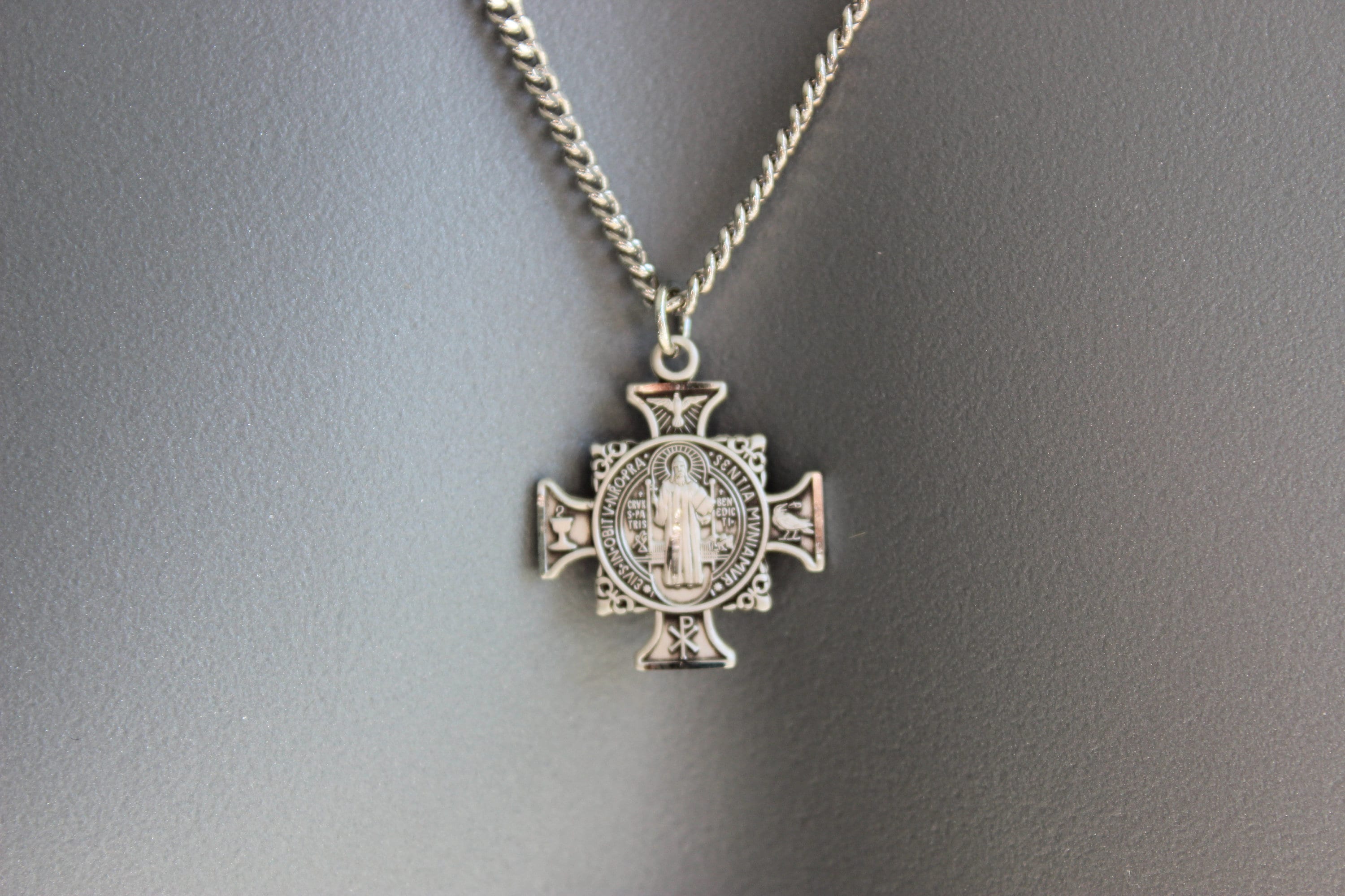Sterling Silver Maltese Cross Necklace Men Saint Benedict Pendant ...
