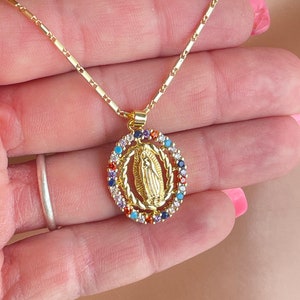 Gold Guadalupe Pendant Necklace for Women, Religious Jewelry Virgin ...