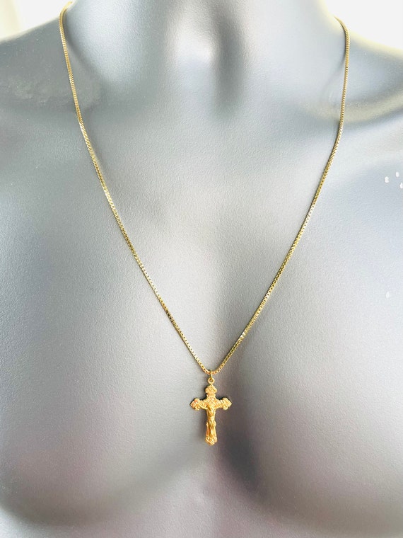 Gold Crucifix Cross Pendant Necklaces For Men box chain cross necklace, crucifix necklace, Catholic Jewelry