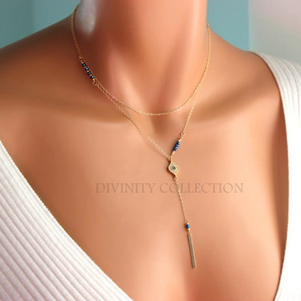 BEST SELLER Gold Evil Eye Necklace Sterling Silver Blue Multi Strand Necklaces Chain Set Women Ladies Jewelry Gift Sexy