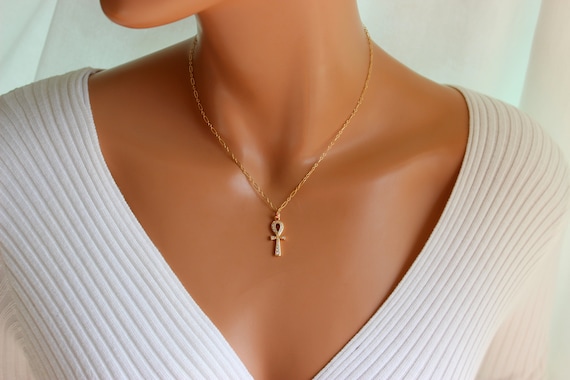 BEST SELLER Gold Ankh Necklace Women Charm Crystal Aunk Pendant Egyptian Jewelry Gift for her