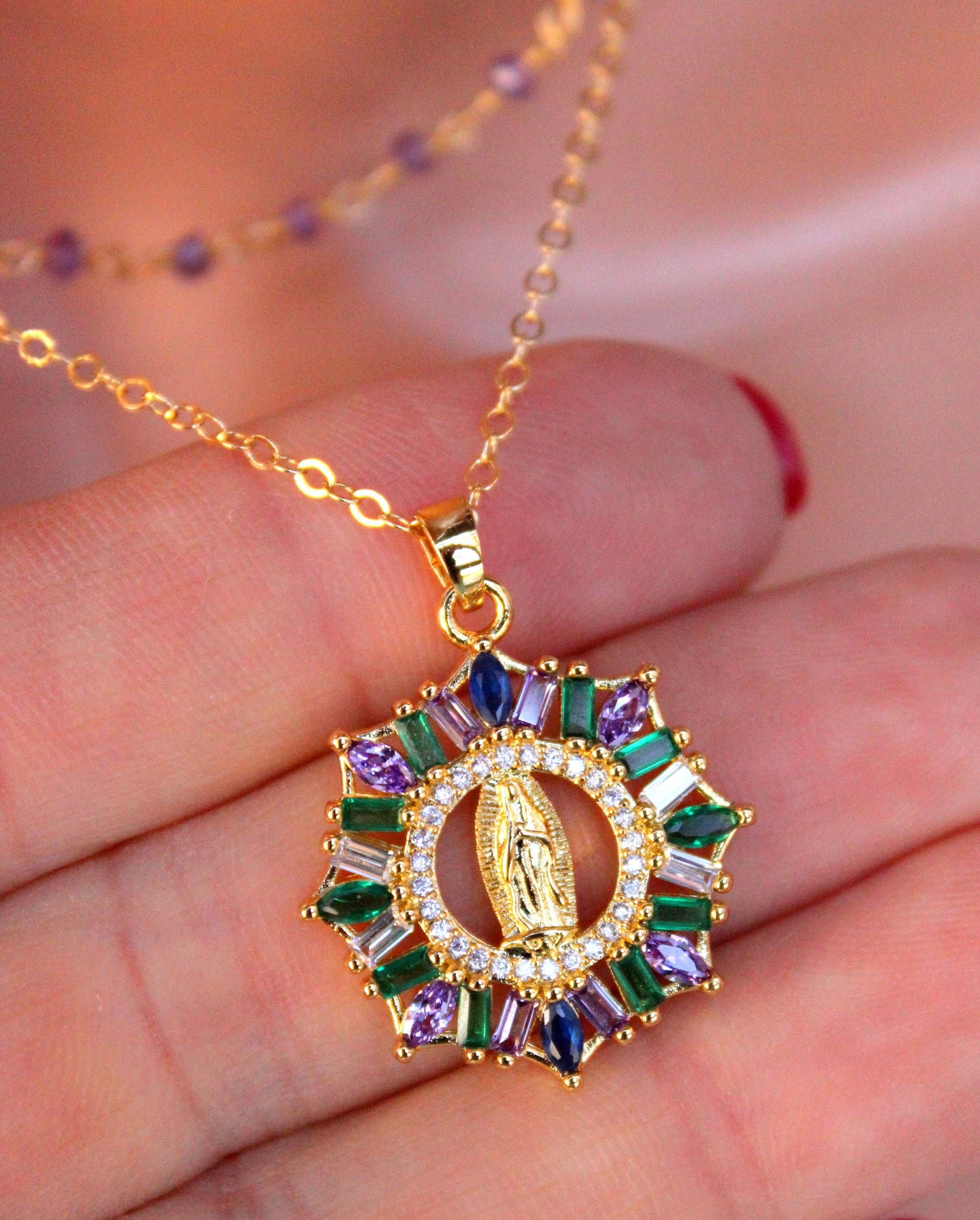 BEST SELLER Our Lady of Guadalupe Necklace Gold Mary Charm Double ...