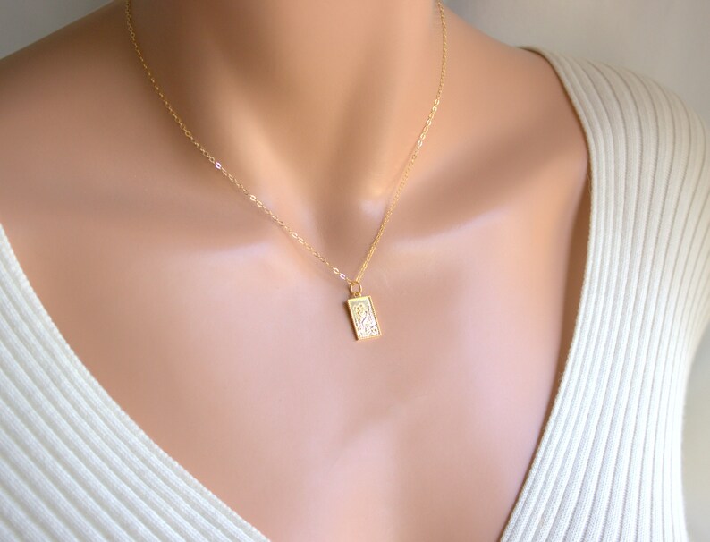 Gold St Christopher Necklace Ladies Rectangle Charm Girls Rosegold Sterling Silver Patron Medal Protection Catholic Jewelry Rectangle Gift