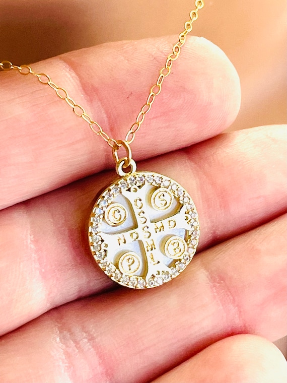 Gold Benedict Cross Necklace Women Gold Filled Benito Charm Necklace Catholic Jewelry Protection Confirmation gift for her