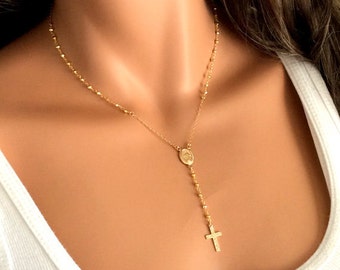 Gold Rosary Necklace 14kt Gold filled Long Custom Rosaries Jewelry Cross Necklaces Women Religious Catholic Confirmation Gift 3mm beads