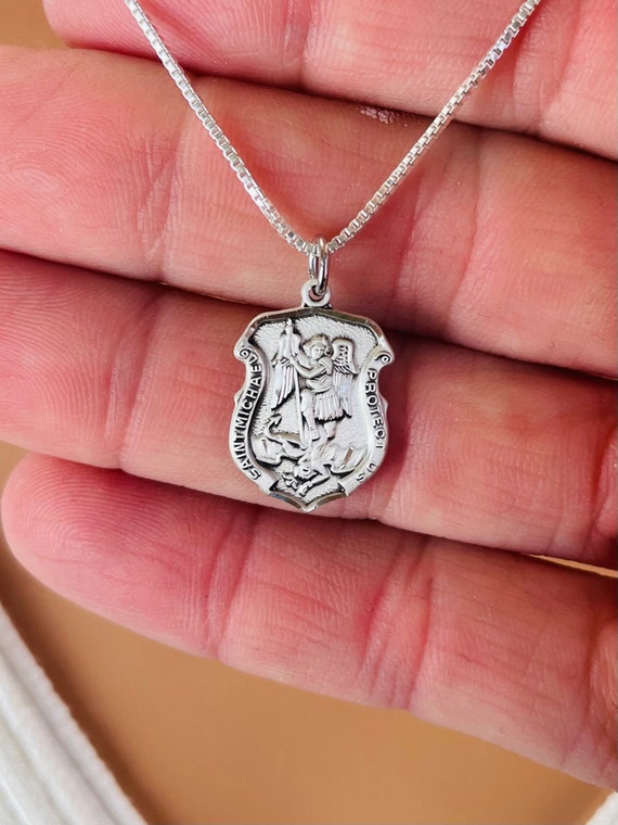 Sterling silver Saint Michael pendant necklace box chain women protection necklaces jewelry Catholic gift Michael charm necklace