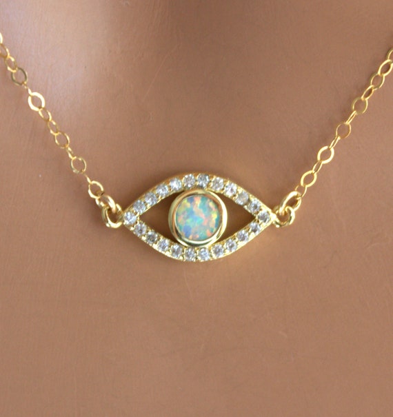 Dainty gold Evil Eye Necklace Opal Eye Charm Necklace Women Girls Protection Jewelry Smal Evil Eye Necklaces CZ 14k Gold Filled Guft for her