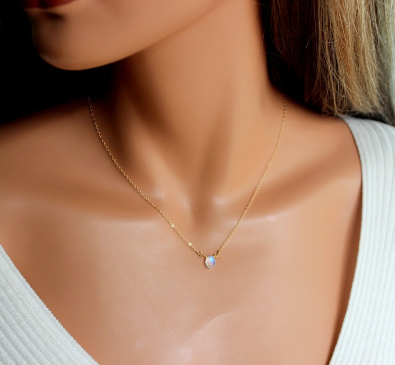 BEST SELLER Genuine Rainbow Moonstone Pendant Necklace Gold Sterling Silver Chain Minimalist Jewelry Delicate Simple Custom Gift for Her image 3