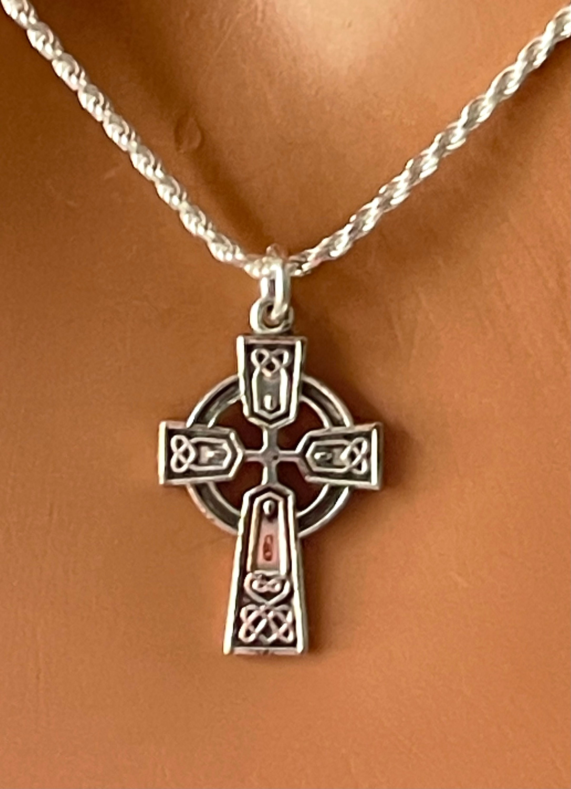 925 Sterling Silver Celtic Cross Charm Necklace for Women Girls