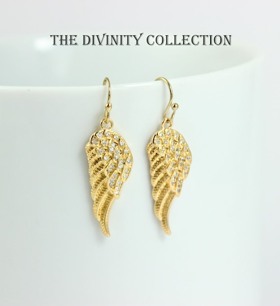 Angel Wing Earrings Women Gold Filled Crystal Angelic Wings Dangling Drop Earring 18kt High Quality Jewelry Gift