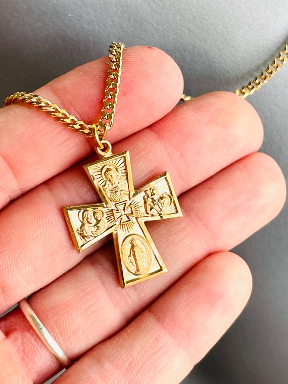 Sterling Silver 4 way Cross Necklace Men Four way cross Pendant Necklaces Protection Silver Cross Chain Catholic Religious Gift for Men