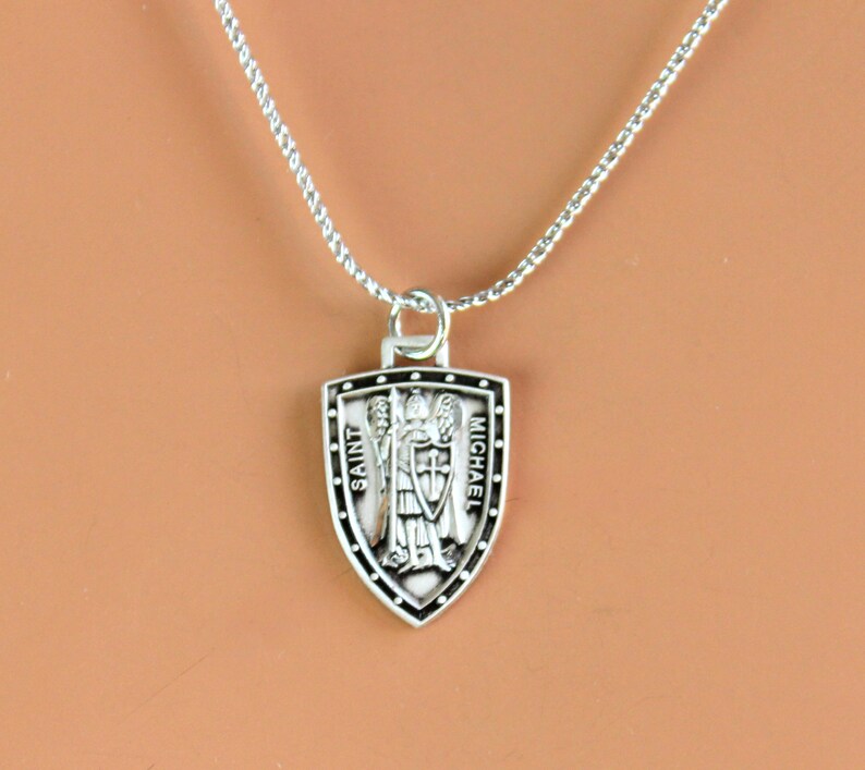Solid 925 Sterling Silver St Michael Pendant Necklace Women Etsy