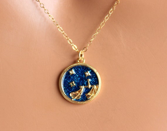 SALE Gold Astrological Sign Charm Necklace Dainty Zodiac Horoscope Sterling Silver Month Star Sign Pendant Blue Libra October Birthday