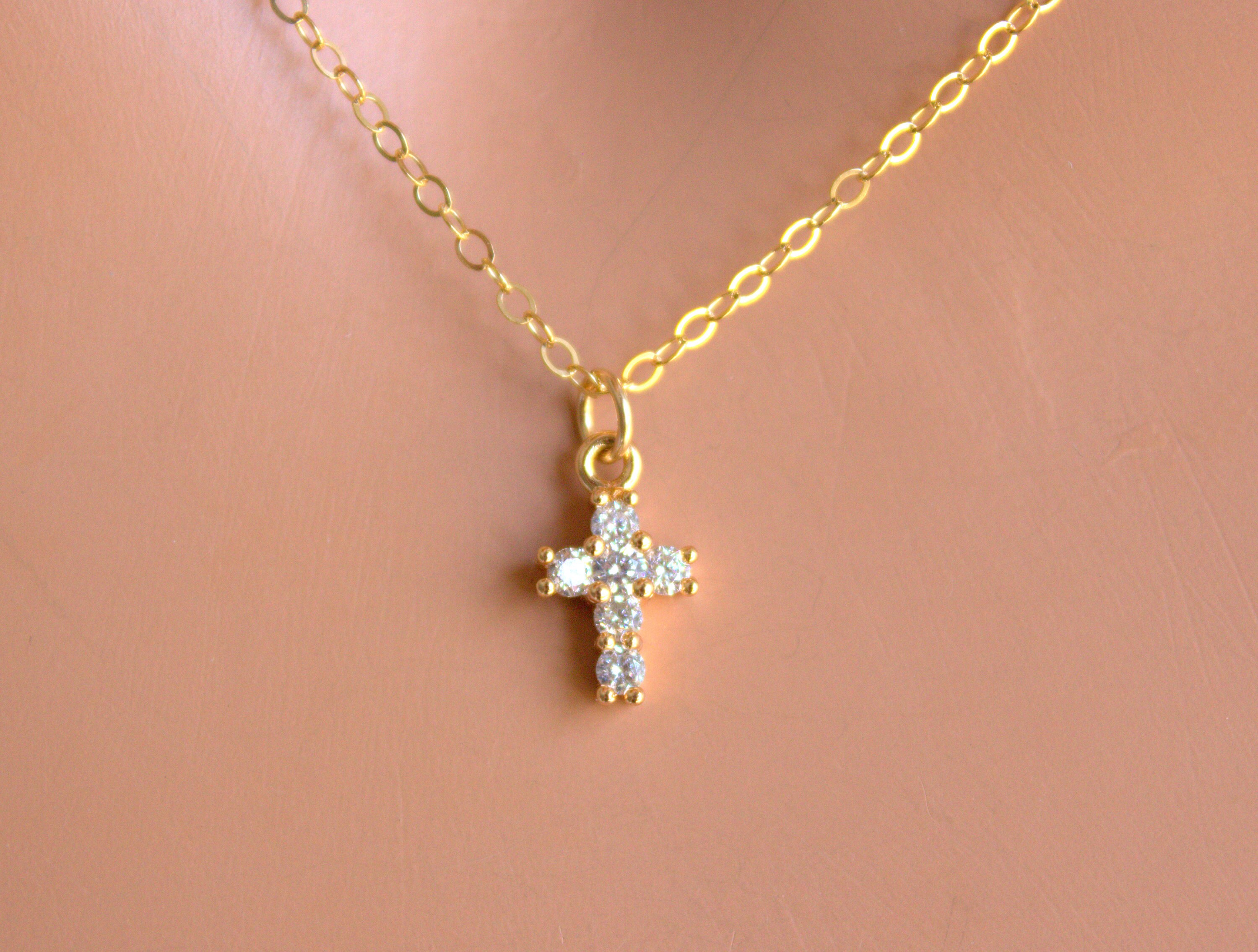 Small Gold Cross Necklace Tiny Little Dainty Charm Women Etsy