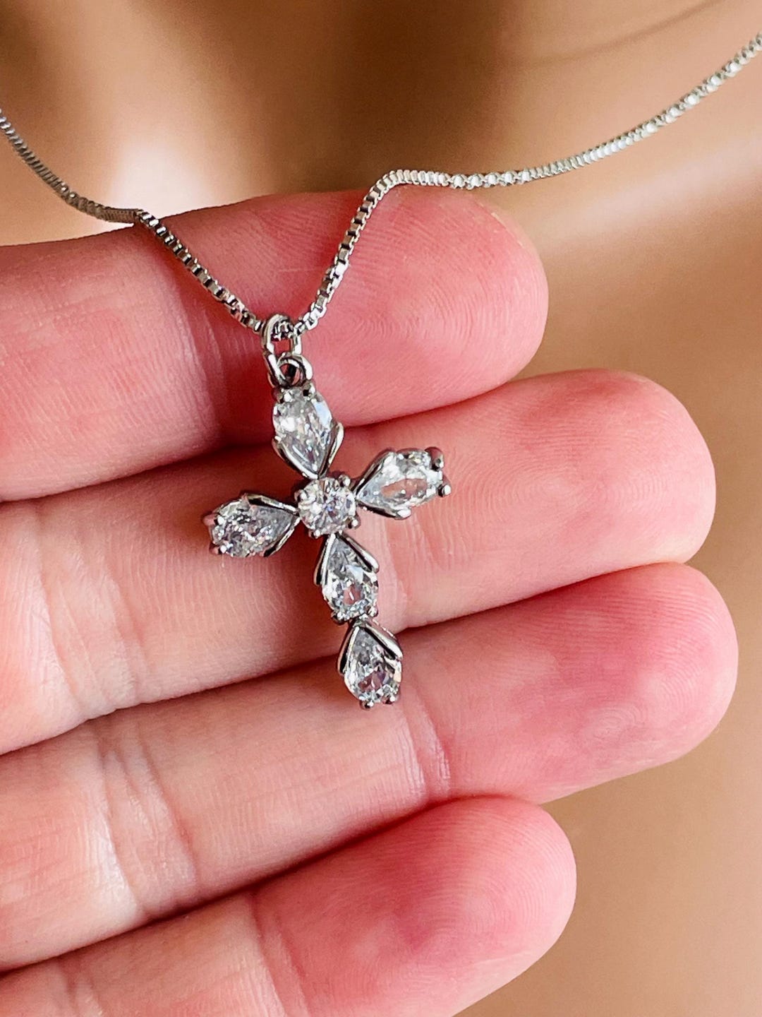 White Gold Cross Necklace for Women Large Silver Cross Charm 14K White — free download