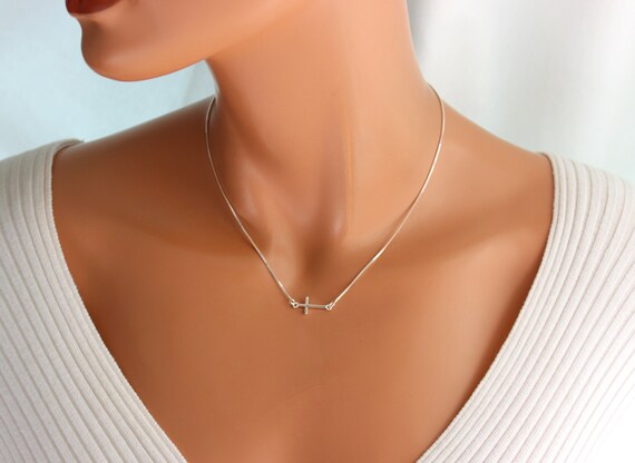 Sterling Silver Sideways Cross Necklace 925 Silver Box Chain Women Girls Cross charm Necklaces Christian Gift