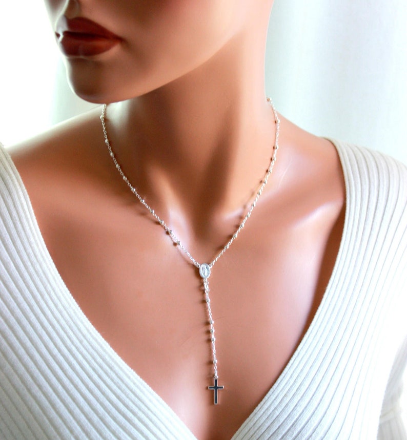 3mm Rosary Chain Necklace Cross Crucifix Real Solid Sterling Silver 16/" 24/"