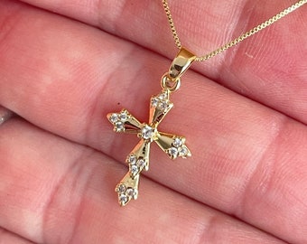 Small gold cross necklace for women girls CZ cross charm pendant necklaces, 14K gold filled cross charm, confirmation gift Christian jewelry