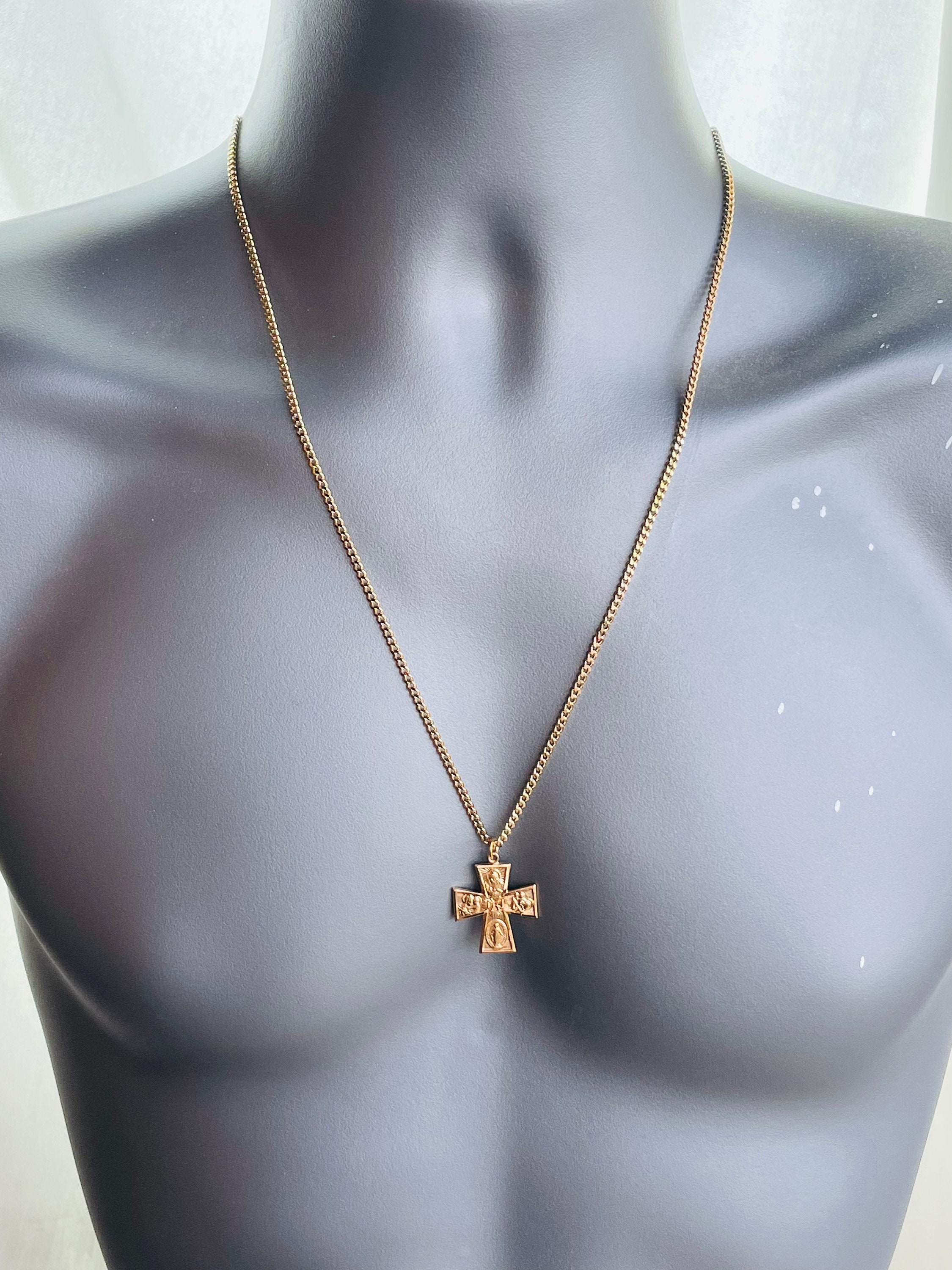 Sterling Silver Maltese Cross Necklace Men Four Way Cross Pendant