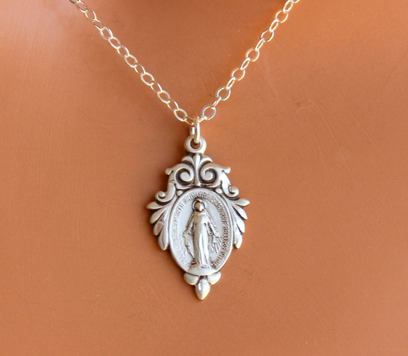 Sterling Silver Miraculous Medal Pendant Necklace Virgin Mary - Etsy