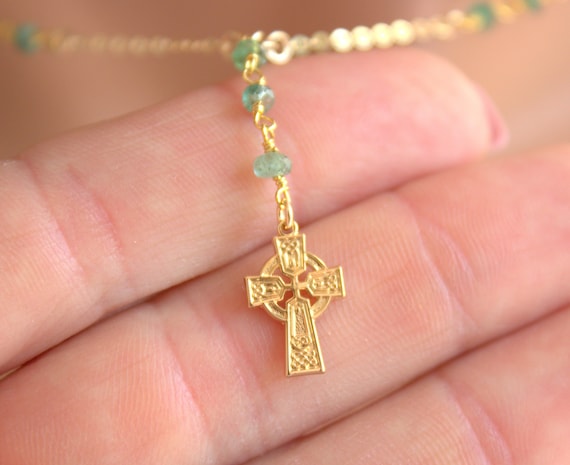 Dainty Petite Irish Rosary Necklace Women READ DESCIPTION Emerald Sterling Silver Celtic Cross Necklaces Jewelry Women