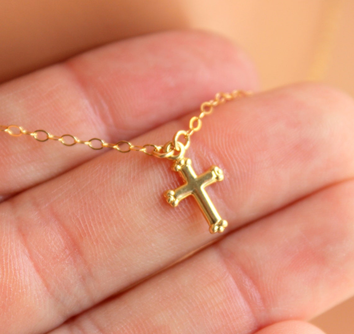 Dainty Gold Cross Necklace Blue Evil Eye Charm Necklaces Gold Etsy