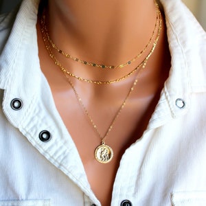 14k Gold Filled St Christopher pendant Multi Strand Set: Patron Saint Jewelry Women Girls