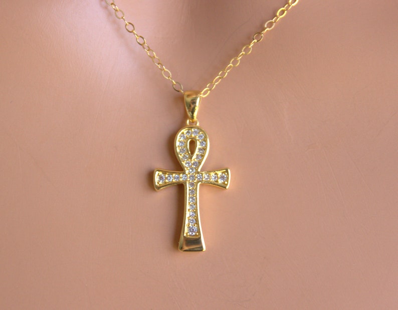 Gold Ankh Pendant Necklace Women Charm Crystals Aunk Ankh Etsy