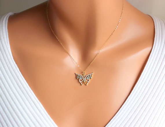 Glass Crystal Butterfly Necklace