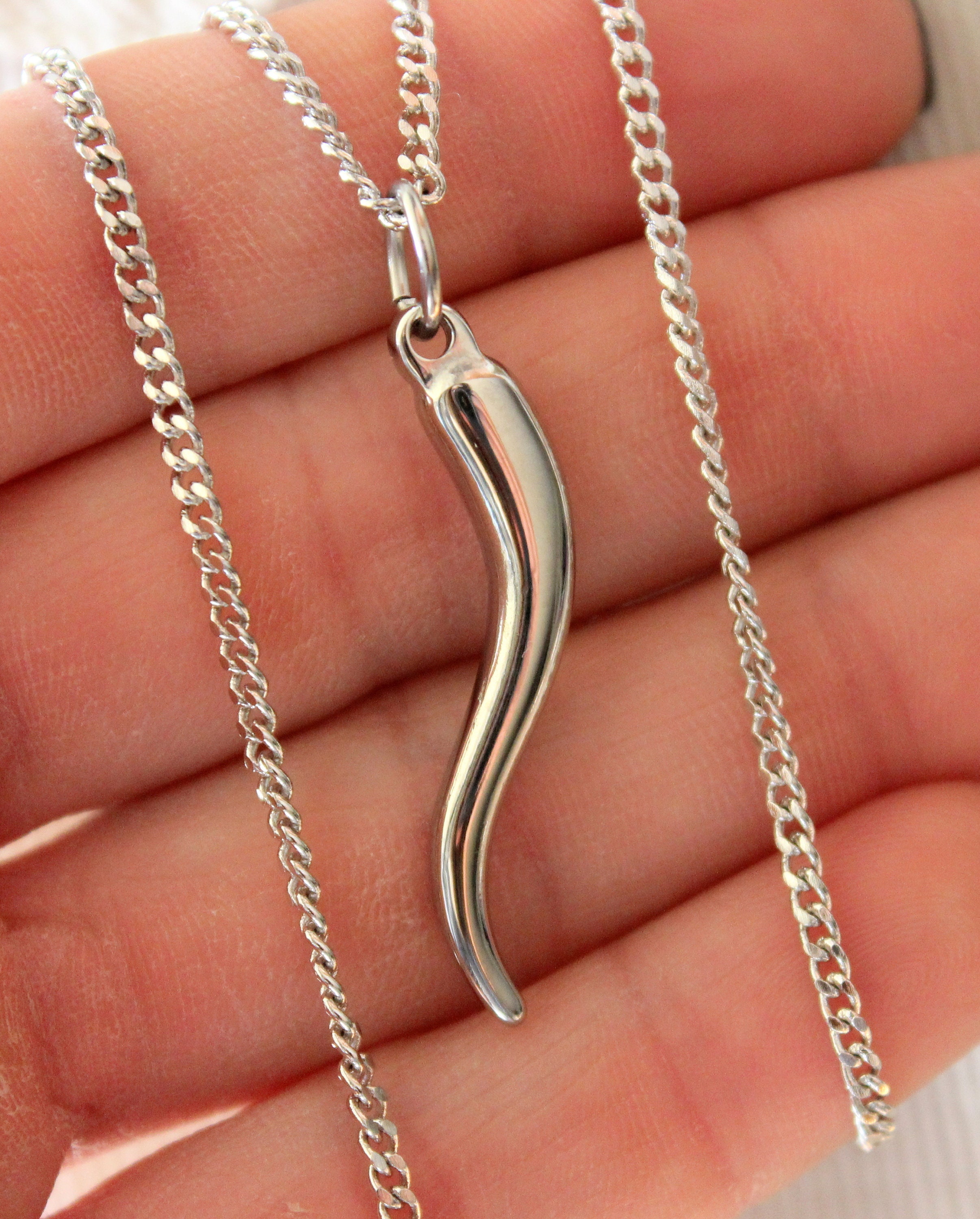 Mens Italian Horn Pendant Necklace Stainless Steal Gold Silver Etsy