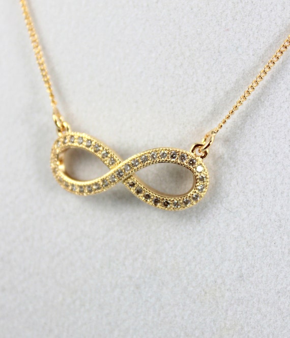 SALE Infinity Necklace Gold Filled Pave Crystal Pendant 18kt Women Girls Eternity Necklaces Symbolic Charm Jewelry Gift for her