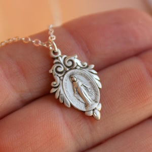 Sterling Silver Miraculous Medal Pendant Necklace Virgin Mary Charm Necklace Sterling Silver Women Catholic Jewelry Gift SMALL CHARM
