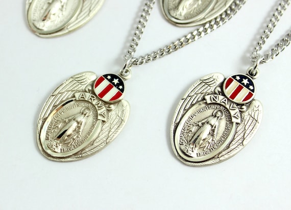 Amy Navy Air Force Marines Patriotic Military Medal 925 Silver Miraculous Necklaces Women Men USA America Armed Forces Miraculous Medal