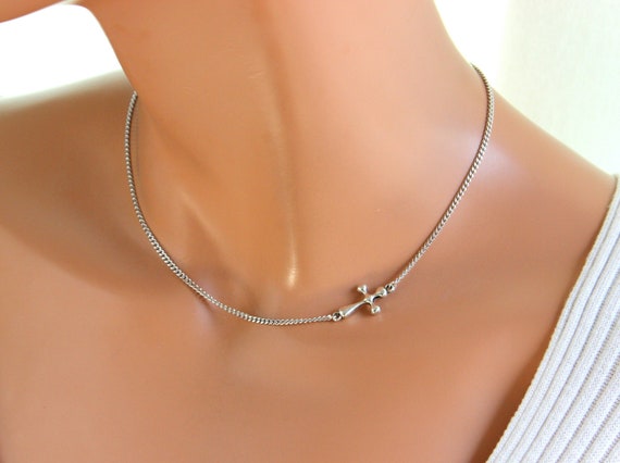 Stainless Steel Sideways Cross Necklace Women Girls Small Silver Sideways Cross Sideway Cross Charm Necklace Christian Gift Faith Medium