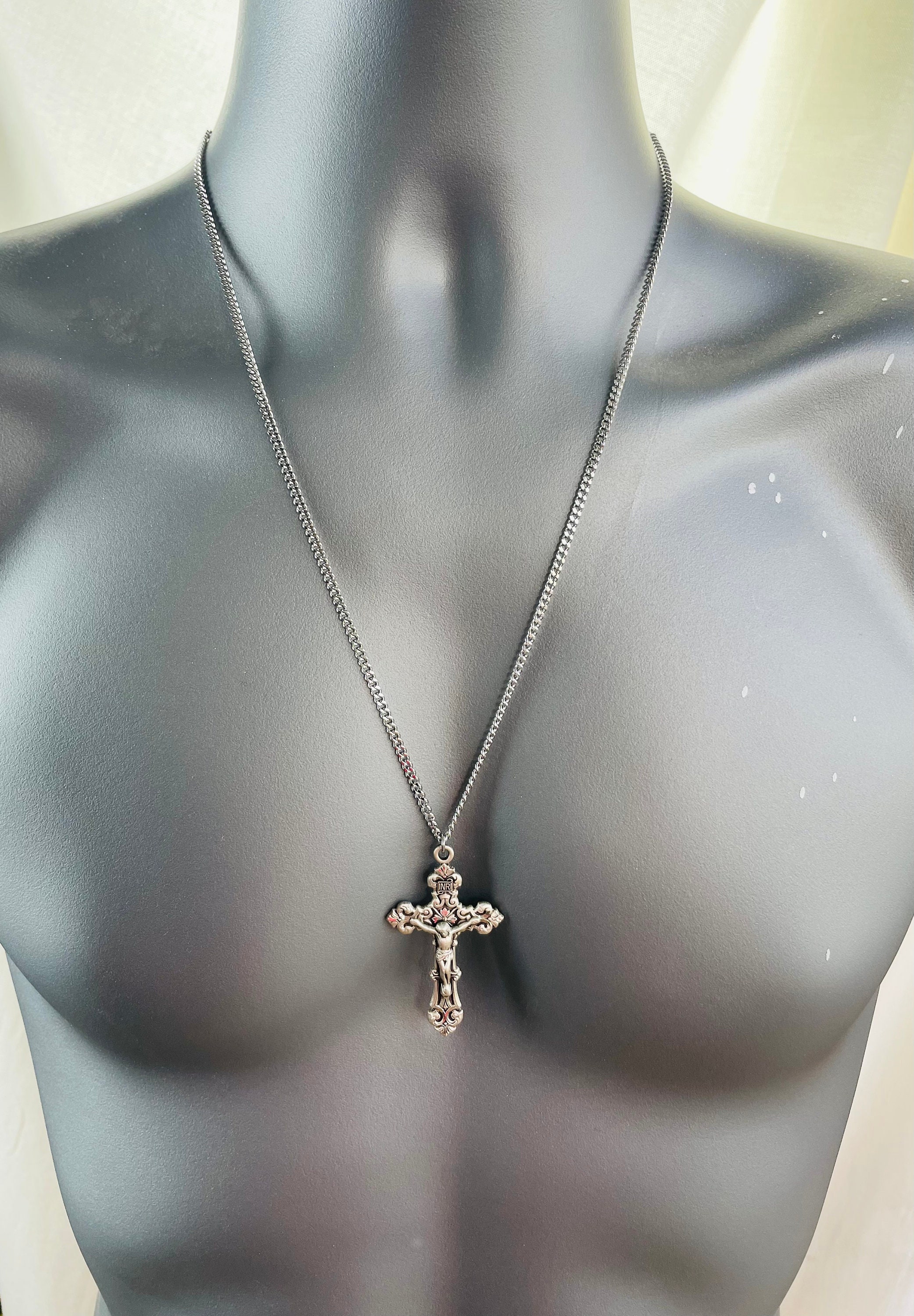 Very Large 925 Sterling Silver Crucifix Cross Pendant Necklace for Men ...