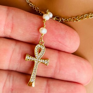 Gold Ankh Necklace Women Pearl Necklace Double Choker Multi Strand Necklaces Egyptian Jewelry READ BELOW on how to order set image 8